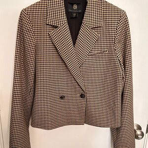 NWOT House Of Harlow Women’s Tan & Black Houndstooth Double Breasted Blazer Sz M